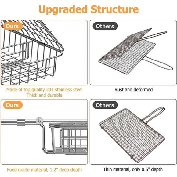 Rustproof Stainless Steel BBQ Grill Basket - Portable - Heavy Duty (Wooden) - Picture 4 of 5